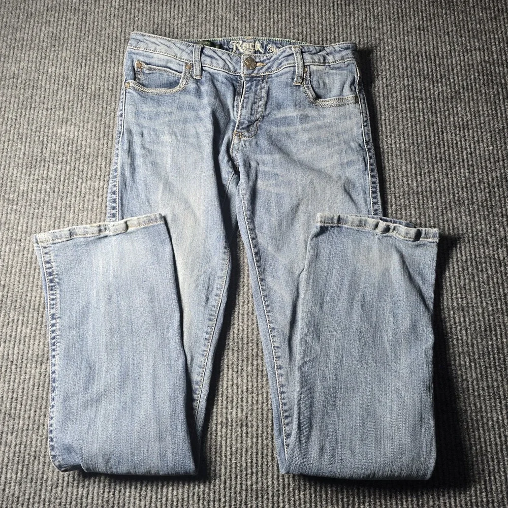 Rock 47 by Wrangler Women's Jeans Size 7/8 Ultra Low Rise‎ Blue Denim